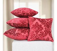 Deshome Fleur - Coppia di Cuscini per divano 40x40 cm in ciniglia con imbottitura in gommapiuma, cuscini decorativi per arredo letto matrimoniale, divani, sfoderabili (Rosso bordeaux)