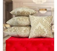 Deshome Fleur - Coppia di Cuscini per divano 40x40 cm in ciniglia con imbottitura in gommapiuma, cuscini decorativi per arredo letto matrimoniale, divani, sfoderabili (Crema)