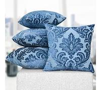Deshome Fleur - Coppia di Cuscini per divano 50x50 cm in ciniglia con imbottitura in gommapiuma, cuscini decorativi per arredo letto matrimoniale, divani, sfoderabili (Blu)