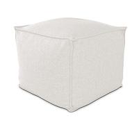 Deshome Pouf da esterno e interno - Pouf poggiapiedi quadrato 60x60x50 cm da giardino idrorepellente sfoderabile, Puff design moderno per soggiorno terrazzo e camera da letto Light Pouf Bianco crema