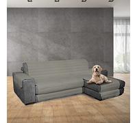 DESIDERI Salvadivano con Penisola Destra e Sinistra reversibile Simple Tinta Unita, Copridivano Idrorepellente e Antimacchia (Grigio, 4 Posti + Penisola)