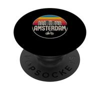 Design a cerchio vintage per viaggi nella città di Amsterdam PopSockets PopGrip Adesivo