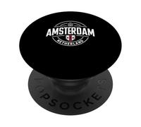 Design a cerchio vintage per viaggi nella città di Amsterdam PopSockets PopGrip Adesivo