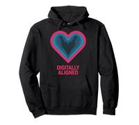 Design a Cuore Neon Allineato digitalmente - Retro Tech Felpa con Cappuccio