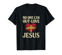 Design a Forma di Cuore con Scritta No One Can out-Love Jesus Christian Love Maglietta