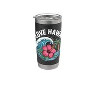 Design a forma di ibisco con onde tropicali I Love Hawaii Bicchiere termico in acciaio inox doppia parete