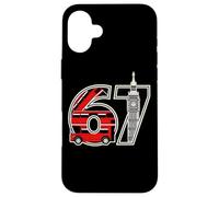 Design a forma di numero 67 Red Bus del Big Ben London Custodia per iPhone 16 Plus