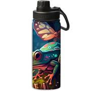 Design a forma di rana e farfalla nel modello Bottiglia d'acqua isolata da 18 oz a prova di perdite, Borraccia sportiva riutilizzabile per bevande fredde per l'escursionismo, l'arrampicata, la corsa,M
