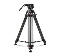 【Design a tensione inclinabile】 RAUBAY - Treppiede professionale resistente per videocamera DSLR, con testa fluida e piastra QR, carico massimo 8 kg, gambe a doppio tubo in alluminio con distanziatore