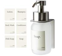 Design Amburgo Dispenser sapone bagno a muro autoadesivo | Dispenser sapone cucina | Porta sapone bagno | Accessori cucina | Vetro e acciaio inossidabile | Senza forare | Grigio Frost da 250 ml