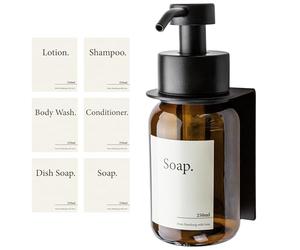 Design Amburgo Dispenser sapone bagno a muro autoadesivo | Dispenser sapone cucina | Porta sapone bagno | Accessori cucina | Vetro e acciaio inossidabile | Senza forare | Nero 250 ml