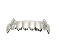 Design Apparecchio Dentale Otto Denti Canini da Vampiro Tutto Zirconi, Placcato Oro e Argento Stile Hip-Hop Gioiello Dentale Unisex Regalo Moda(Silver,Lower teeth)
