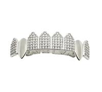 Design Apparecchio Dentale Otto Denti Canini da Vampiro Tutto Zirconi, Placcato Oro e Argento Stile Hip-Hop Gioiello Dentale Unisex Regalo Moda(Silver,Upper teeth)