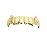 Design Apparecchio Dentale Otto Denti Canini da Vampiro Tutto Zirconi, Placcato Oro e Argento Stile Hip-Hop Gioiello Dentale Unisex Regalo Moda(Gold,Lower teeth)