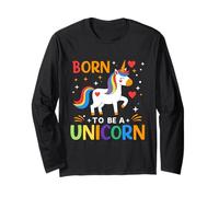 Design Arcobaleno con Scritta Born To Be A Unicorn Maglia a Manica