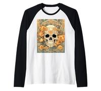 Design Art Nouveau con Rose Color Cranio e Pesca Maglia con Maniche Raglan