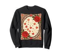 Design Art Nouveau con Rose Rosse e Cuori Felpa