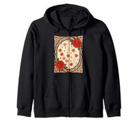 Design Art Nouveau con Rose Rosse e Cuori Felpa con Cappuccio