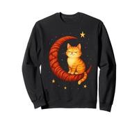 Design Artistico con Gatto Arancione Seduto sulla Luna Crescente Felpa