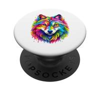 Design artistico con testa di lupo arcobaleno vivace PopSockets PopGrip Adesivo