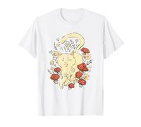 Design Artistico Folk Floreale con Gatto e Funghi Maglietta