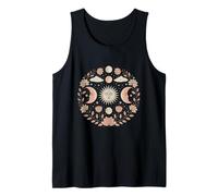 Design Artistico Mistico con Sole Celeste, Luna, Boho, Motivo Floreale, Loto Canotta