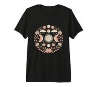 Design Artistico Mistico con Sole Celeste, Luna, Boho, Motivo Floreale, Loto Maglietta Premium