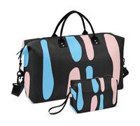 Design astratto linee in blu e pesca oggetti personali borsa da viaggio Carry On Tote Bag Gym Tote Bag con tracolla regolabile per palestra grande capacità, Linee di disegno astratto in blu e pesca, 1