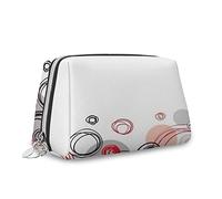 Design astratto, trousse per il trucco da donna, cerchi geometrici e forme arrotondate, borsa per cosmetici in pelle, borsa da viaggio impermeabile, nero rosso, S, Nero Rosso_10, Taglia unica, Beauty
