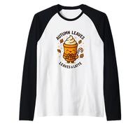 Design Autunnale con Foglie e Latte Macchiato Maglia con Maniche Raglan