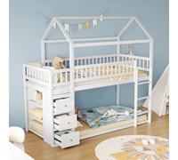 Design barriera di sicurezza a forma di letto a castello da 90x cm con cassettiera e ripiani per bevande bianche (senza materasso)