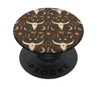 Design bohémien con teschio di toro, luna celeste, animale occidentale PopSockets PopGrip Adesivo