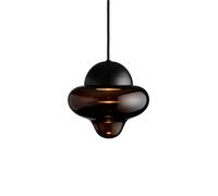 DESIGN BY US Lampada a sospensione LED Nutty, marrone/nero, Ø 18,5 cm, vetro DESIGN BY US