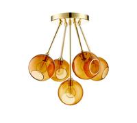 DESIGN BY US Plafoniera Ballroom Molecule, ambra, vetro, a 5 luci DESIGN BY US