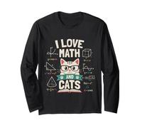 Design Carino con Scritta I Love Math And Cats Maglia a Manica