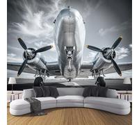 Design Classico Carta Da Parati - Motivo Di Aeroplano Gigante Adesivo Tessuto Di Seta Murale,Per Camera Da Letto Soggiorno Sala Da Pranzo 450L × 315A Cm,Nero Di Carbonio