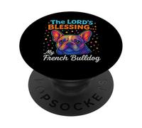 Design colorato con scritta "The Lord's Blessing French Bulldog Dog" PopSockets PopGrip Adesivo