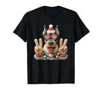 Design colorato in Stile Cartone Animato con Cane Festivo con Segno della Pace Maglietta