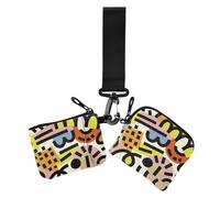 Design colorato Linee astratte Portamonete da donna Porta carte di credito Piccolo Portamonete da donna portatile con tasca con cerniera per le donne 2 confezioni, Linee astratte di design colorato, 1