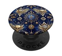 Design con ali di teschio, arte celeste, decorazione mistica per la casa, scuro PopSockets PopGrip Adesivo