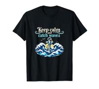 Design con Ancora Nautica Keep Calm And Catch Waves Maglietta