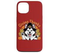 Design con cane "Giving Thanks Pilgrim Happy Harvest" Custodia per iPhone 13