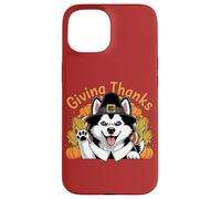 Design con cane "Giving Thanks Pilgrim Happy Harvest" Custodia per iPhone 15
