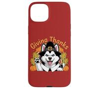Design con cane "Giving Thanks Pilgrim Happy Harvest" Custodia per iPhone 15 Plus