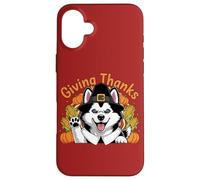 Design con cane "Giving Thanks Pilgrim Happy Harvest" Custodia per iPhone 16 Plus