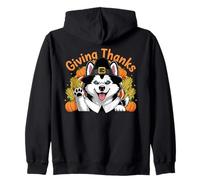 Design con Cane Giving Thanks Pilgrim Happy Harvest Felpa con Cappuccio