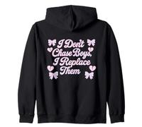 Design con Citazione I Don't Chase Boys con Fiocchi e Cuori Felpa con Cappuccio
