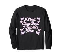 Design con Citazione I Don't Chase Boys con Fiocchi e Cuori Maglia a Manica