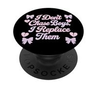 Design con citazione "I Don't Chase Boys" con fiocchi e cuori PopSockets PopGrip Adesivo