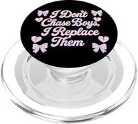 Design con citazione "I Don't Chase Boys" con fiocchi e cuori PopSockets PopGrip per MagSafe